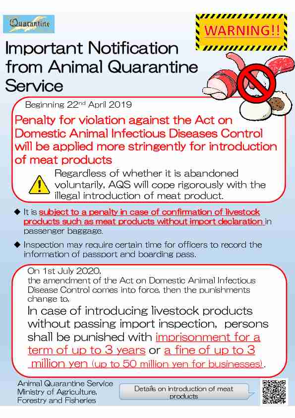 Important Notification from Animal Quarantine Service