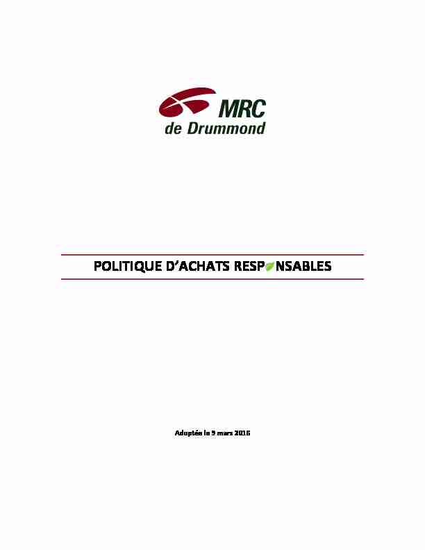 [PDF] POLITIQUE DACHATS RESPONSABLES - MRC de Drummond