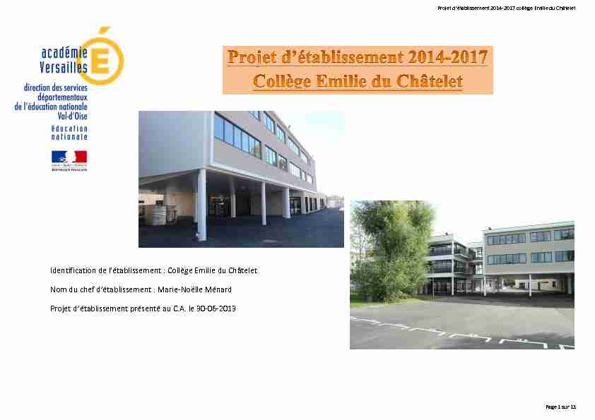 Identification de létablissement : Collège Emilie du Châtelet Nom du