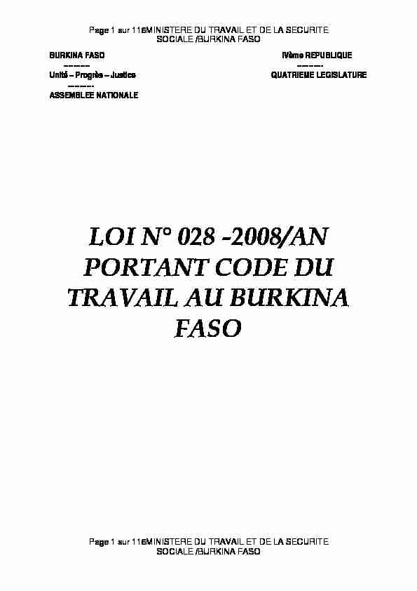 loi n° 028 -2008/an portant code du travail au burkina faso
