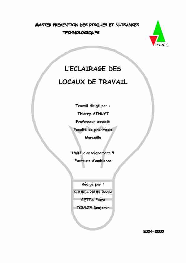 LECLAIRAGE DES LOCAUX DE TRAVAIL