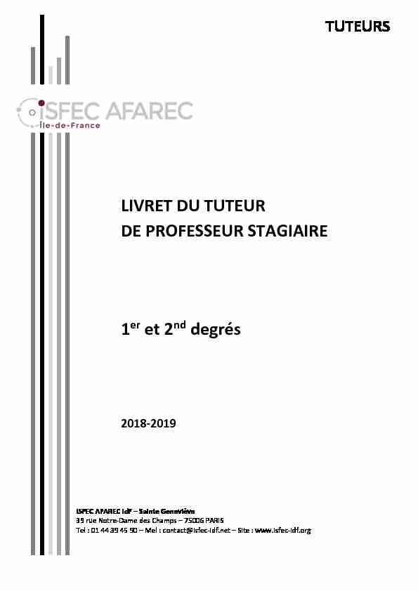 LIVRET DU TUTEUR DE PROFESSEUR STAGIAIRE 1er et 2nd