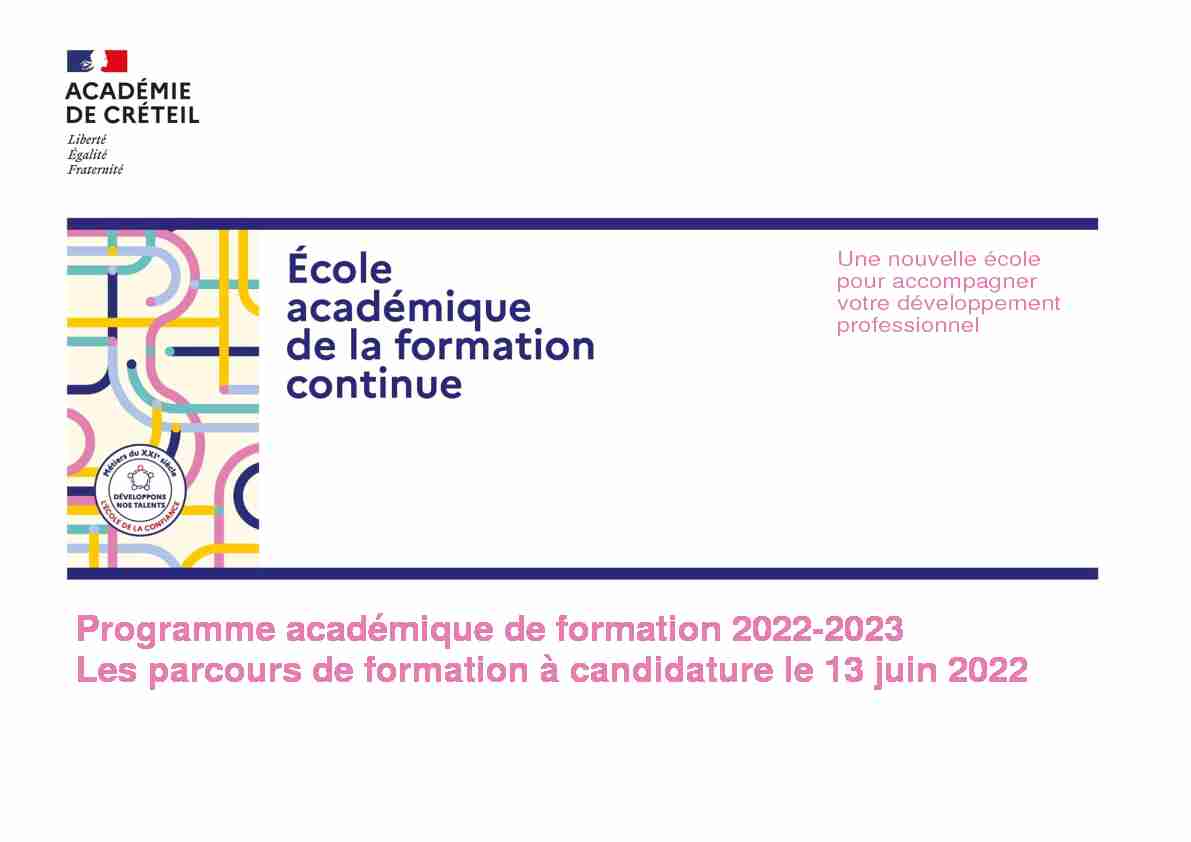 Programme académique de formation 2022-2023 Les parcours de