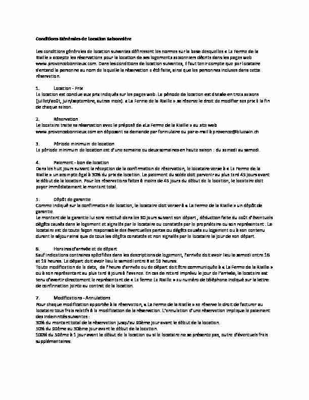 [PDF] Conditions Générales de Location Saisonnière