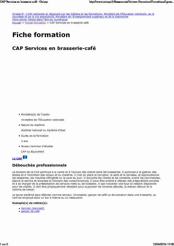 CAP Services en brasserie-café - Onisep