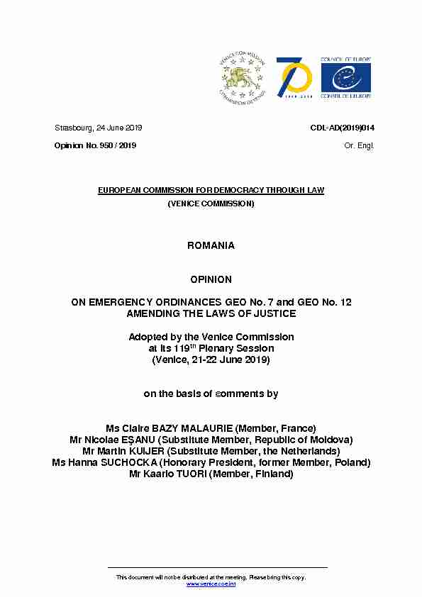 ROMANIA OPINION ON EMERGENCY ORDINANCES GEO No. 7
