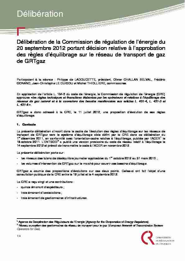Délibération de la CRE du 20 septembre 2012 portant décision