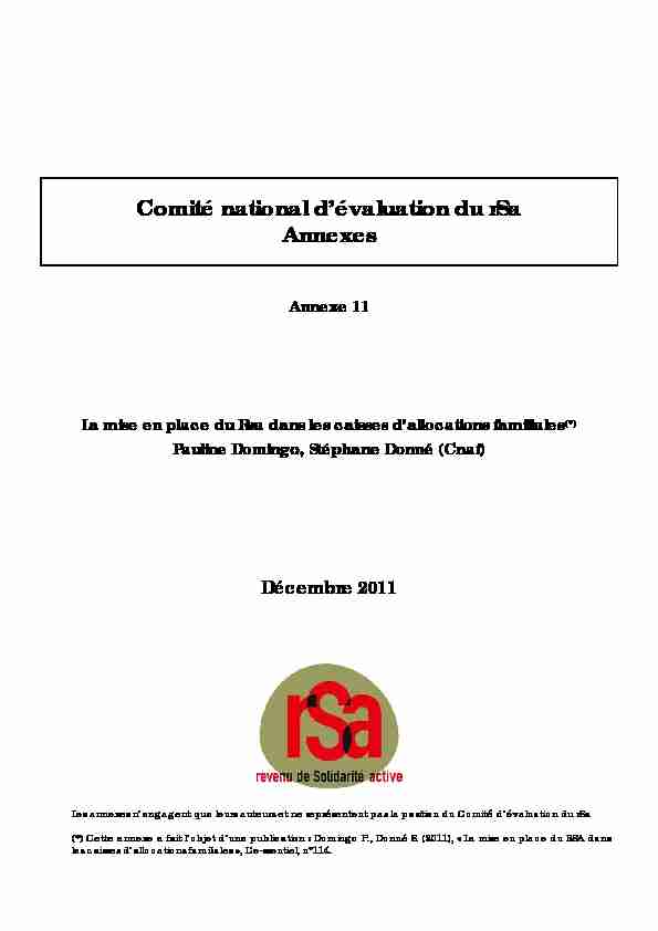 Comité national d’évaluation du rSa Annexes