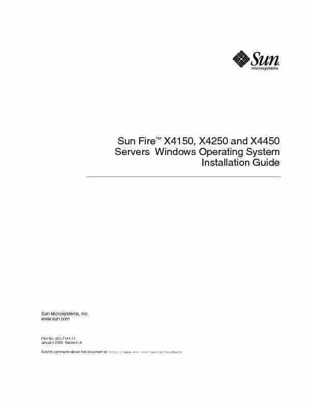 Sun Fire X4150 X4250 and X4450 Servers Windows Operating