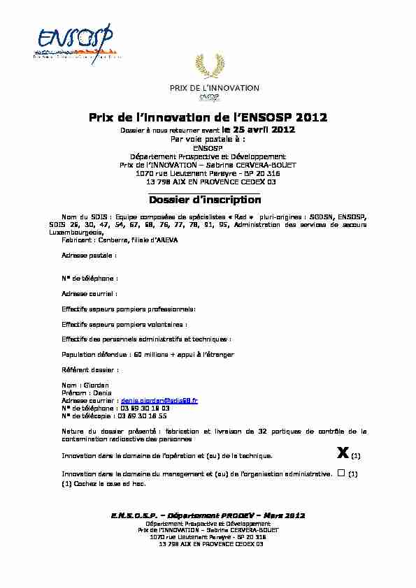 Prix de lInnovation - Dossier de candidature 2012 Portique conta Rad