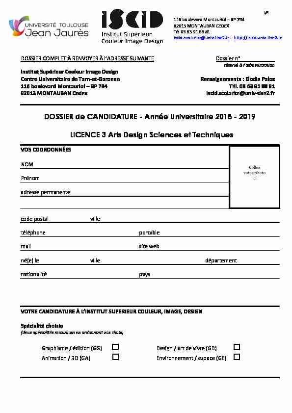 Dossier candidature L3 ADST 2018-2019