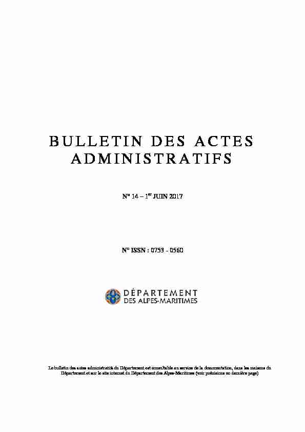 Bulletin des actes administratifs n°14 - 1er juin 2017