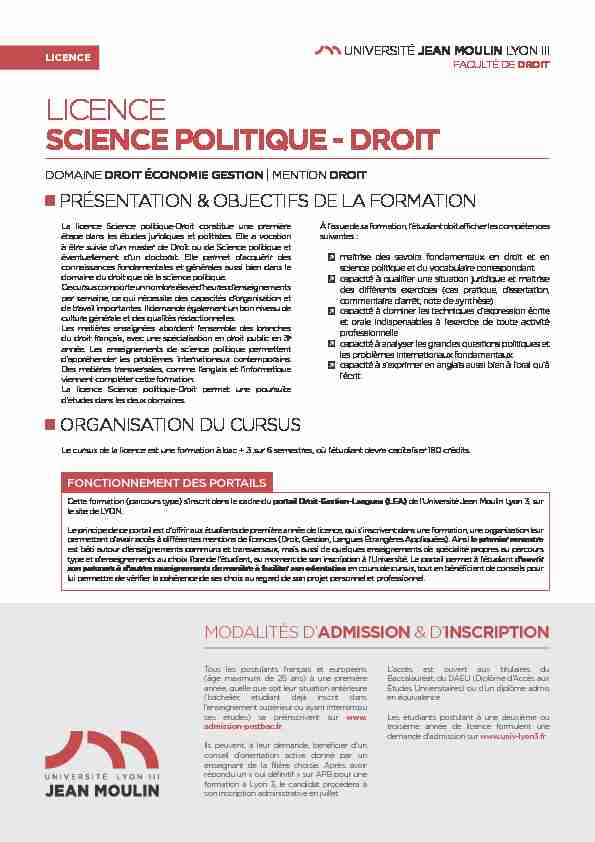 LICENCE SCIENCE POLITIQUE - DROIT