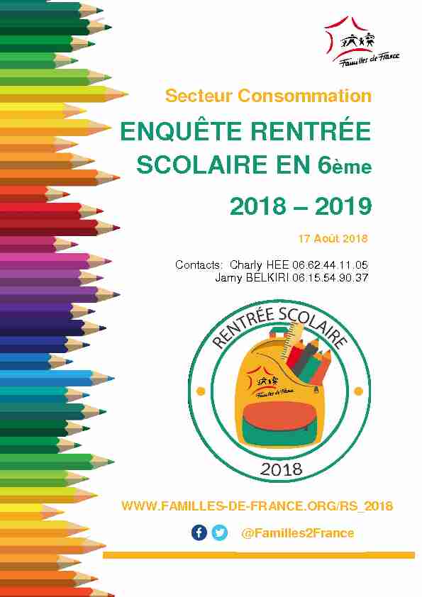 ENQUÊTE RENTRÉE SCOLAIRE EN 6ème 2018 – 2019