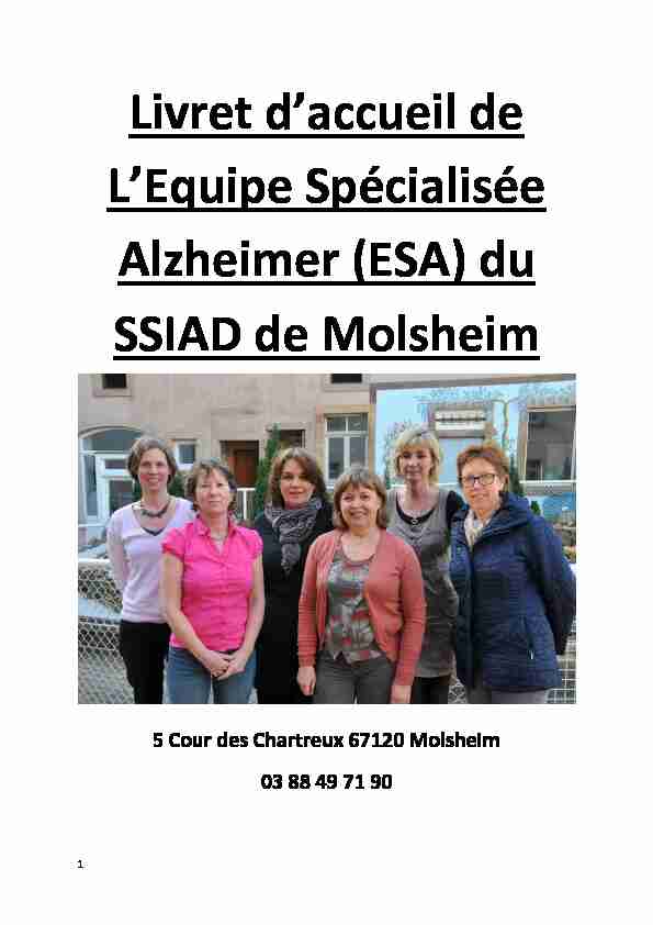 Livret daccueil de LEquipe Spécialisée Alzheimer (ESA) du SSIAD