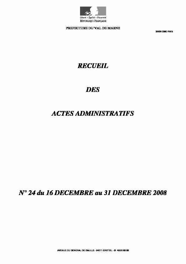 RECUEIL DES ACTES ADMINISTRATIFS N° 24 du 16 DECEMBRE
