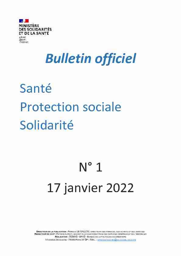 Bulletin officiel Santé - Protection sociale - Solidarité n° 2022/1 du
