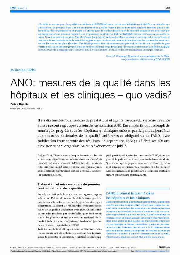 mesures de la qualité dans les hôpitaux et les cliniques – quo  - ANQ