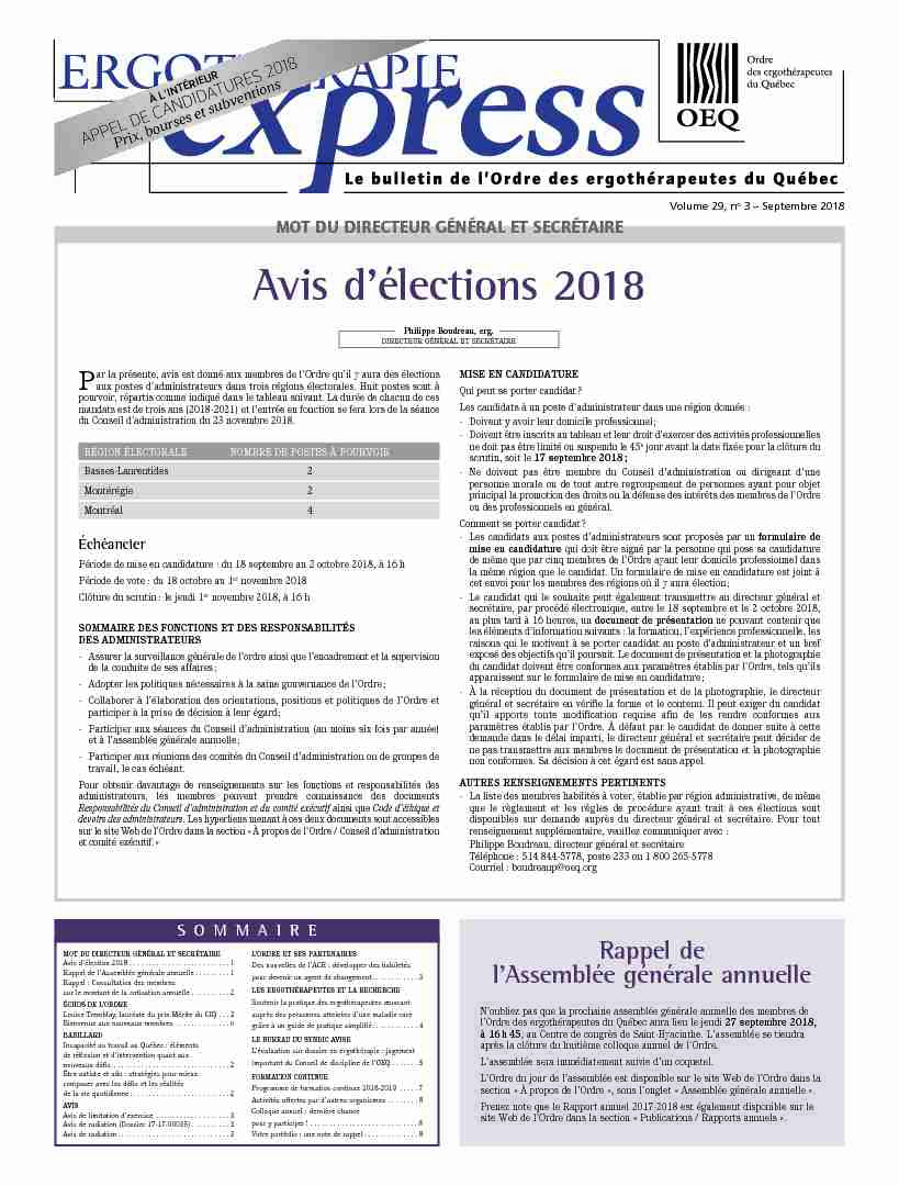 Avis délections 2018