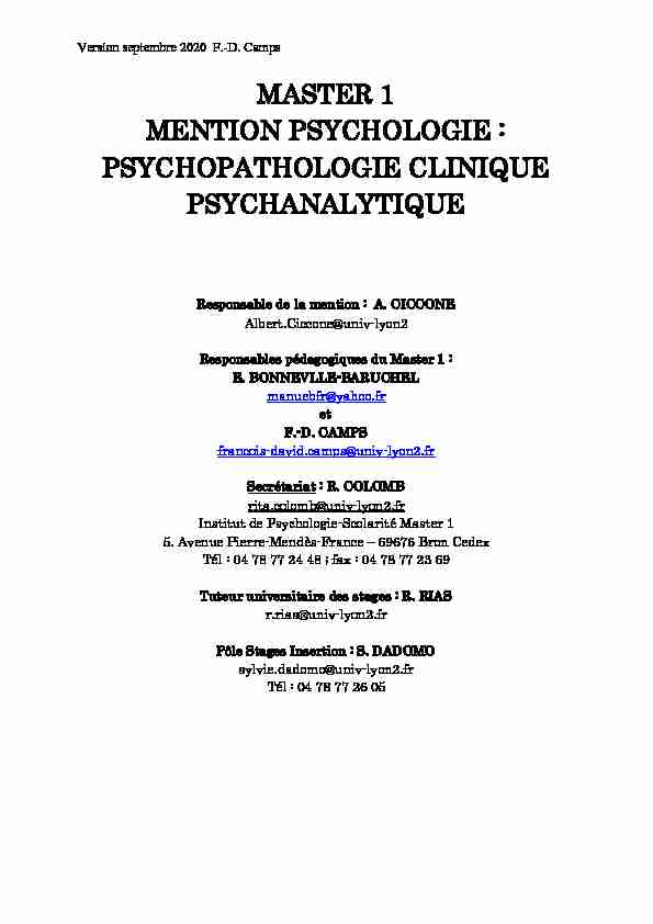 master 1 mention psychologie : psychopathologie clinique