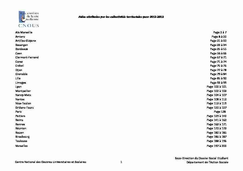 Aides attribuées par les collectivités territoriales 2012-2013