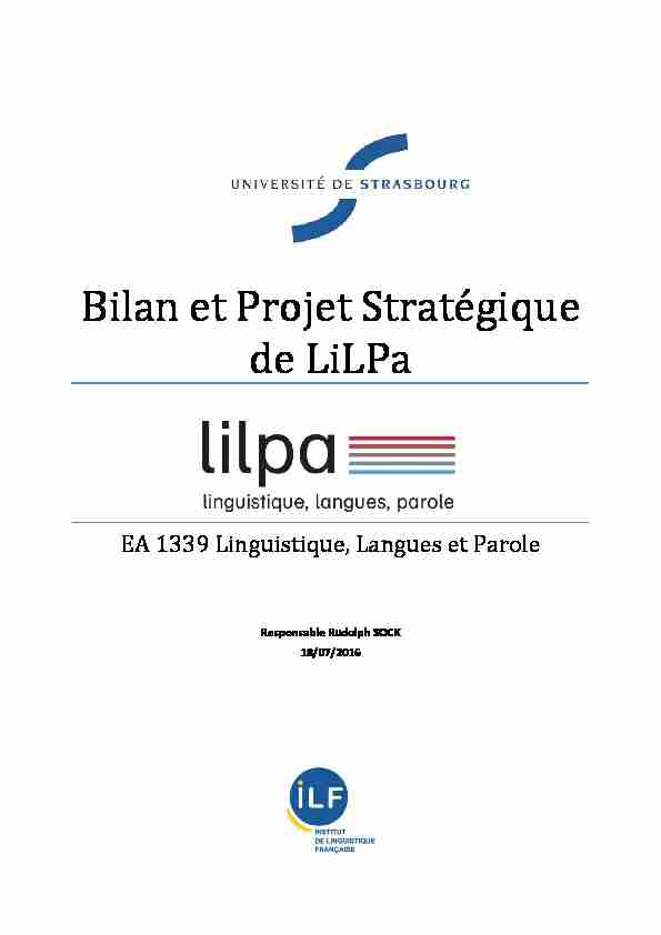 Bilan et Projet Stratégique de LiLPa