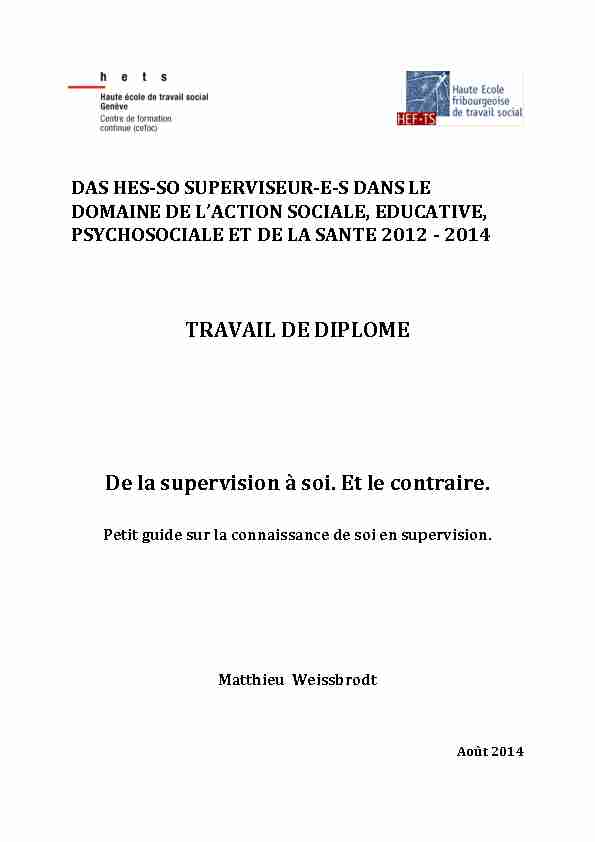 [PDF] TRAVAIL DE DIPLOME De la supervision à soi Et le contraire