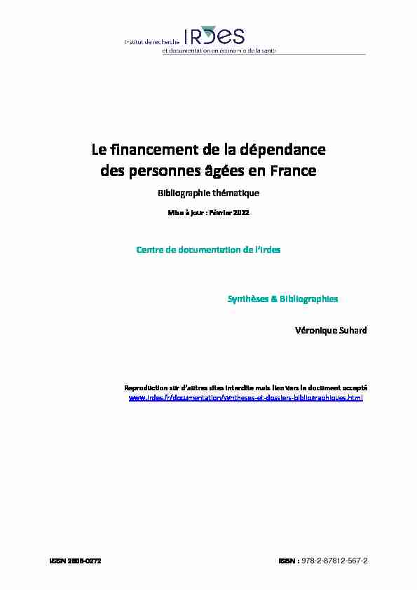 Le financement de la dépendance des personnes âgées en France