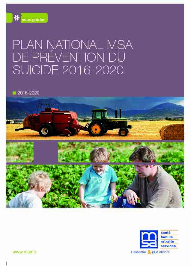 PLAN NATIONAL MSA DE PRÉVENTION DU SUICIDE 2016-2020