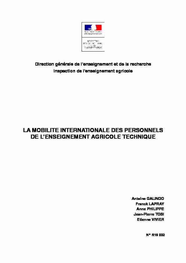 Rapport R19 002 LA MOBILITE INTERNATIONALE DES
