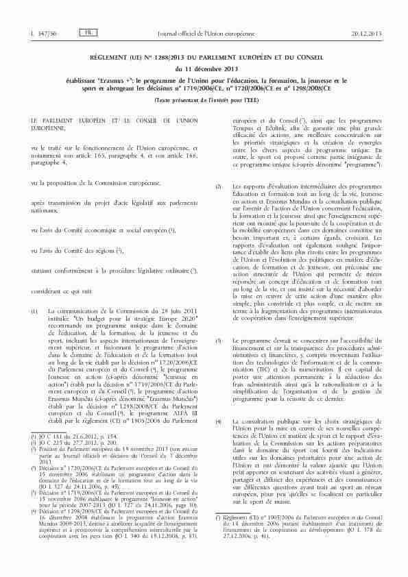 Règlement (UE) no 1288/2013 du Parlement européen et du
