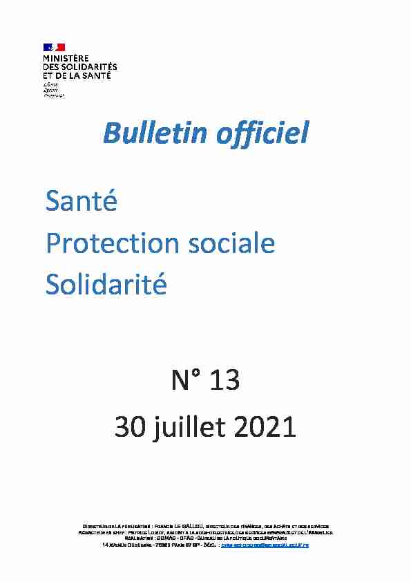 Bulletin officiel Santé - Protection sociale - Ministère de la Santé