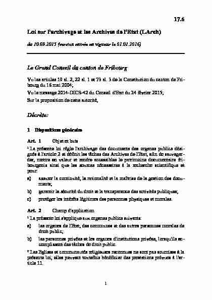 1 108.1 Loi sur larchivage (LArch) du 31.03.2009 (état au 01.01
