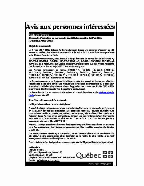 [PDF] Avis aux personnes intéressées - Hydro-Québec
