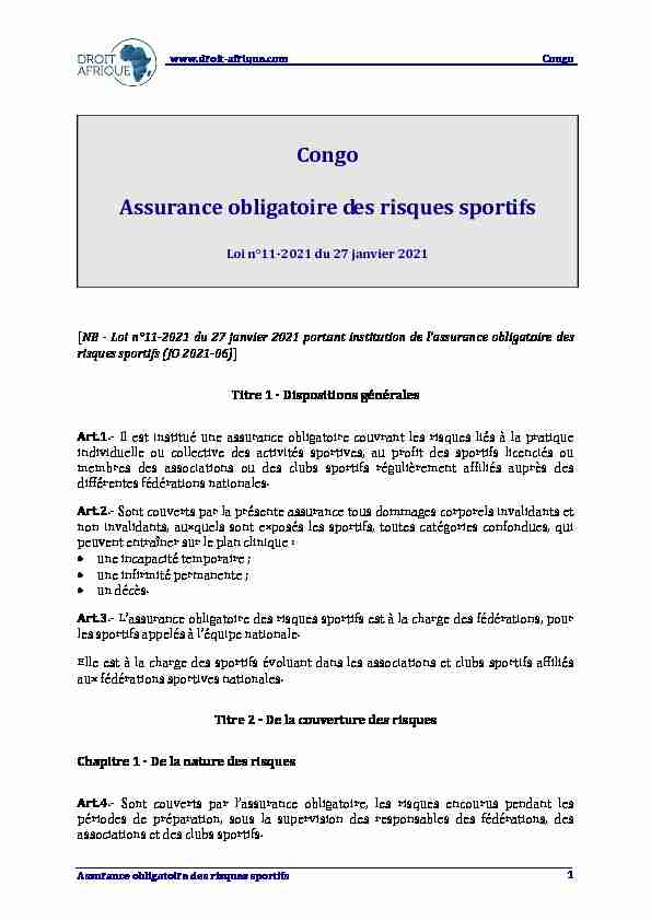 Congo - Loi n°11-2021 du 27 janvier 2021 portant institution de l