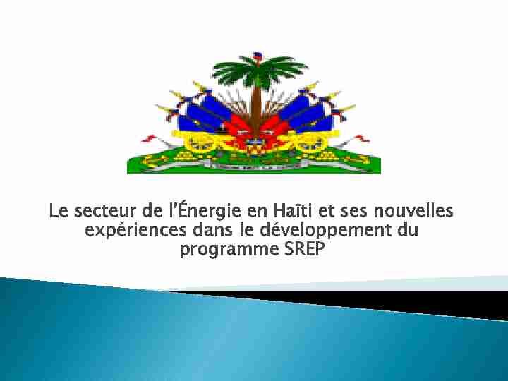 Le secteur de lÉnergie en Haïti et ses nouvelles expériences