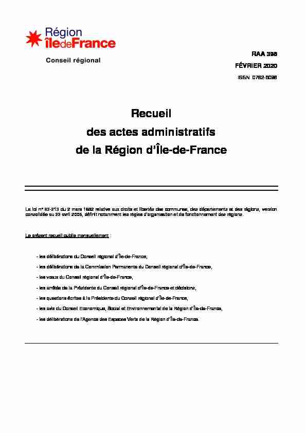 Recueil des actes administratifs de la Région dÎle-de-France