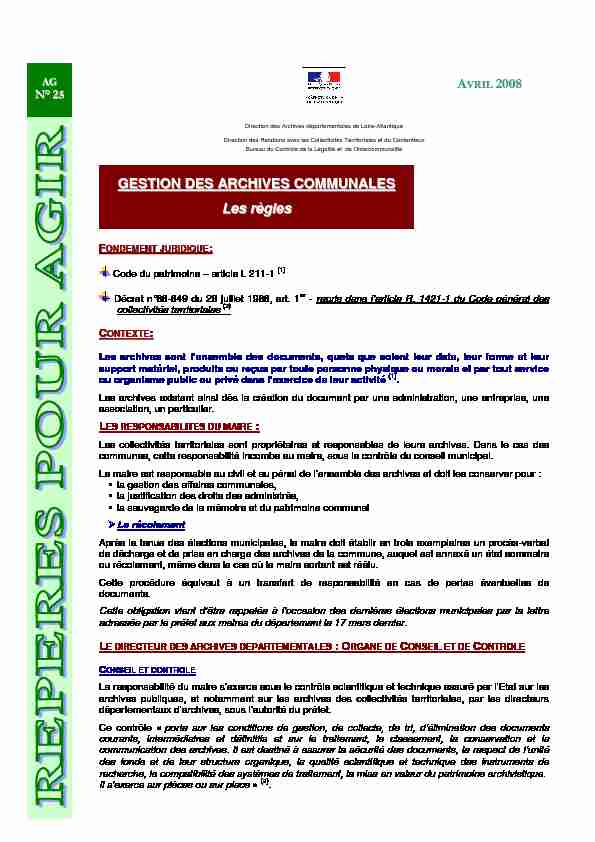 [PDF] Gestion des archives communales - Préfecture de Loire-Atlantique