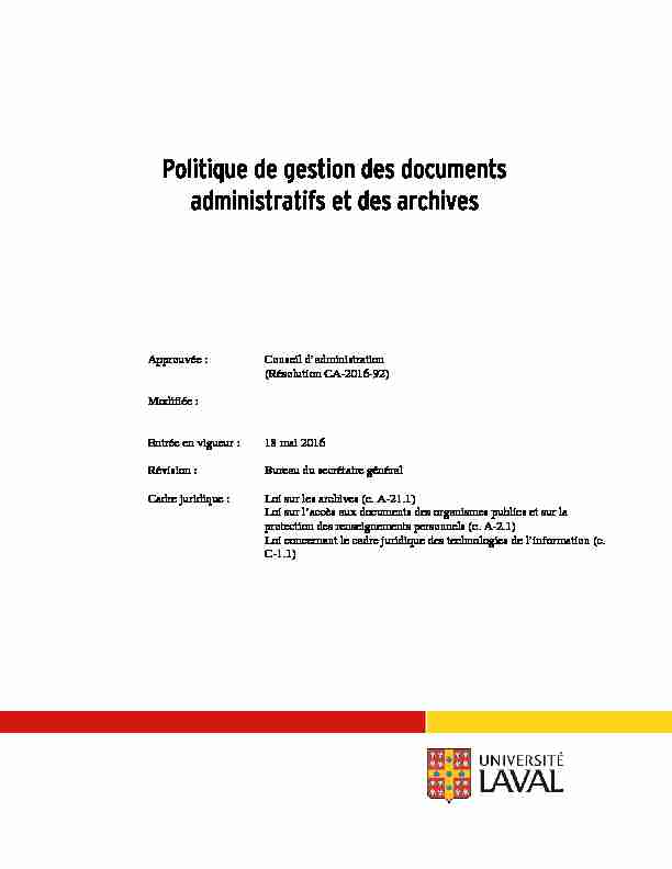 [PDF] Politique de gestion des documents administratifs et des archives