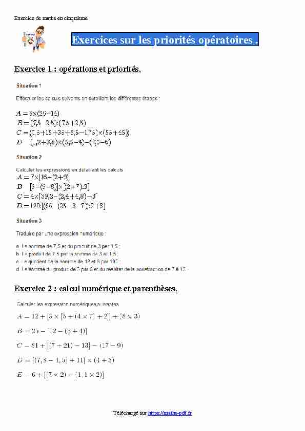 Les priorités opératoires : exercices de maths en PDF en cinquième