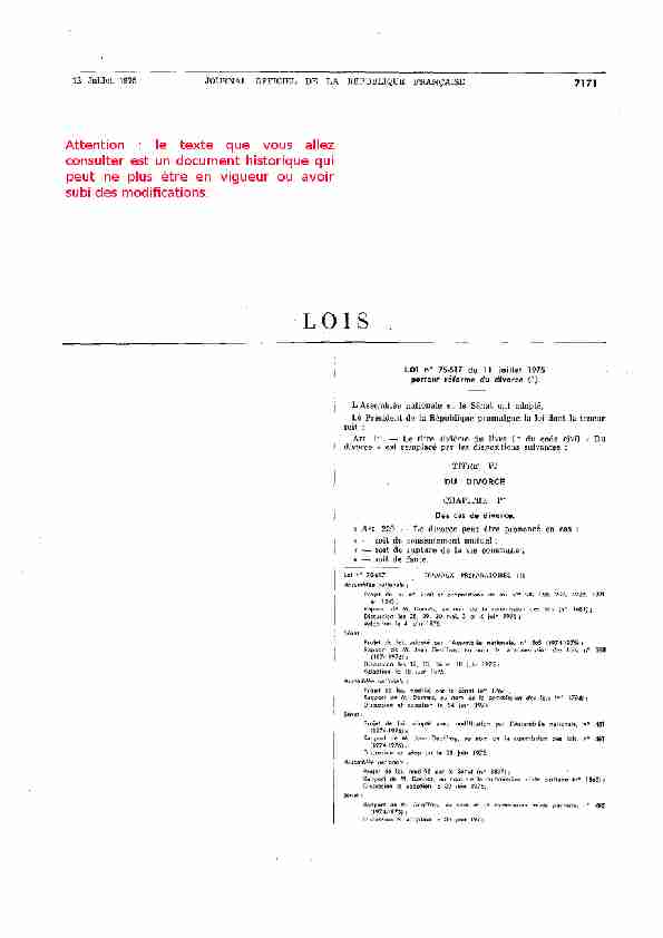 LOI n 75-617 du 11 juillet 1975 portant réforme du divorce (1).