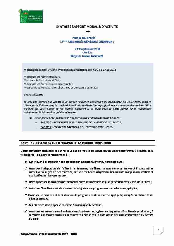 SYNTHESE RAPPORT MORAL & DACTIVITE