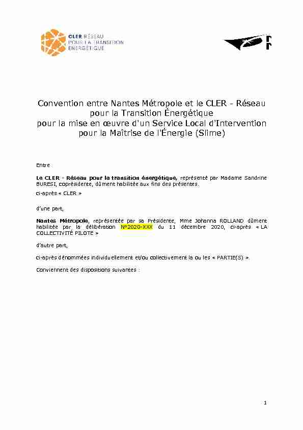 Convention entre Nantes Métropole et le CLER - Réseau pour la
