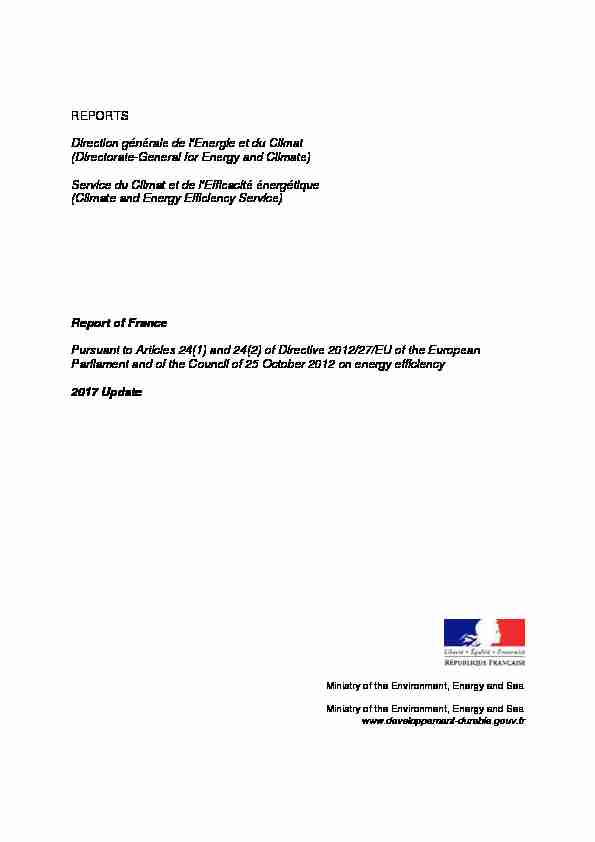 REPORTS Direction générale de lEnergie et du Climat (Directorate