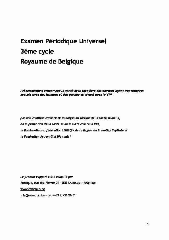 Examen Périodique Universel 3ème cycle Royaume de Belgique