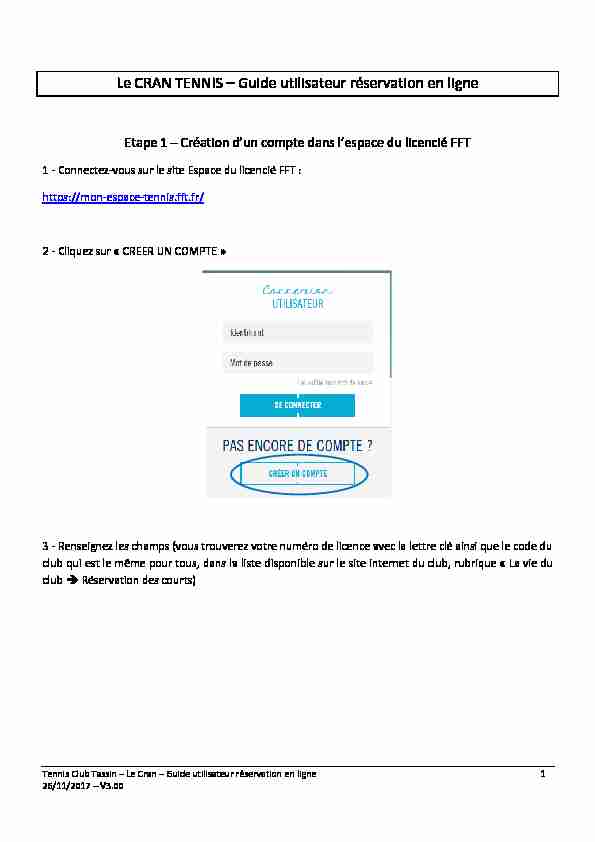 Le CRAN TENNIS – Guide utilisateur réservation en ligne - Etape 1