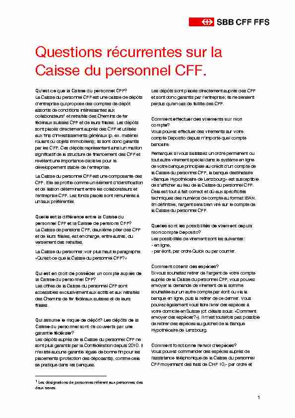 Questions récurrentes sur la Caisse du personnel CFF.