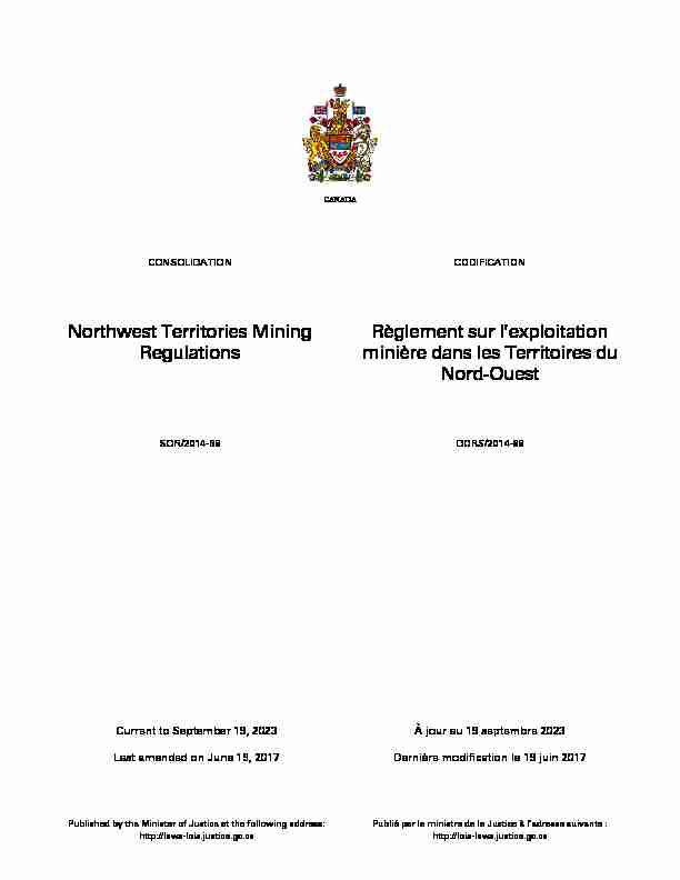 Northwest Territories Mining Regulations Règlement sur l