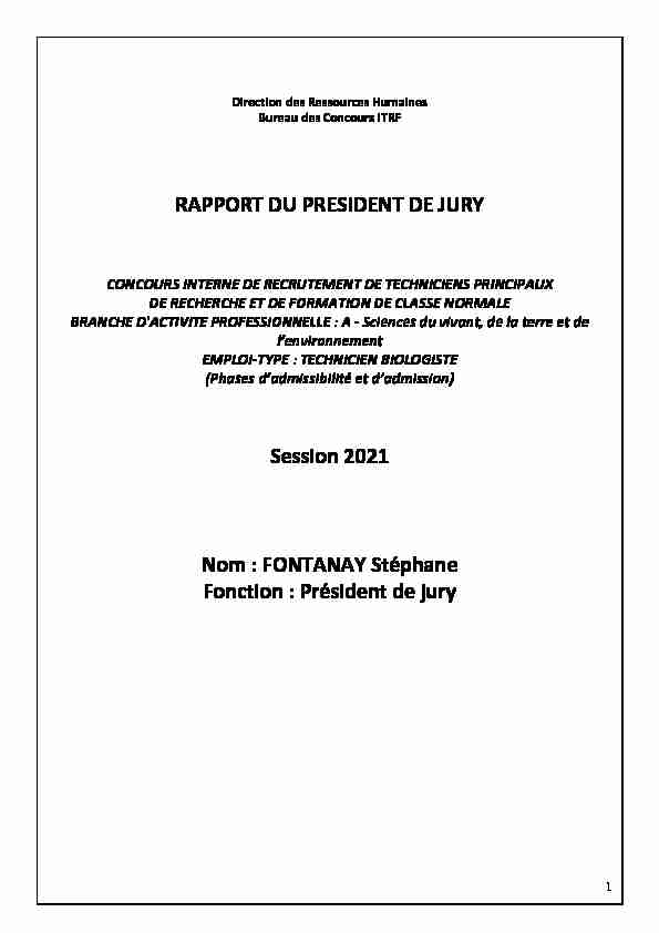 RAPPORT DU PRESIDENT DE JURY Session 2021 Nom
