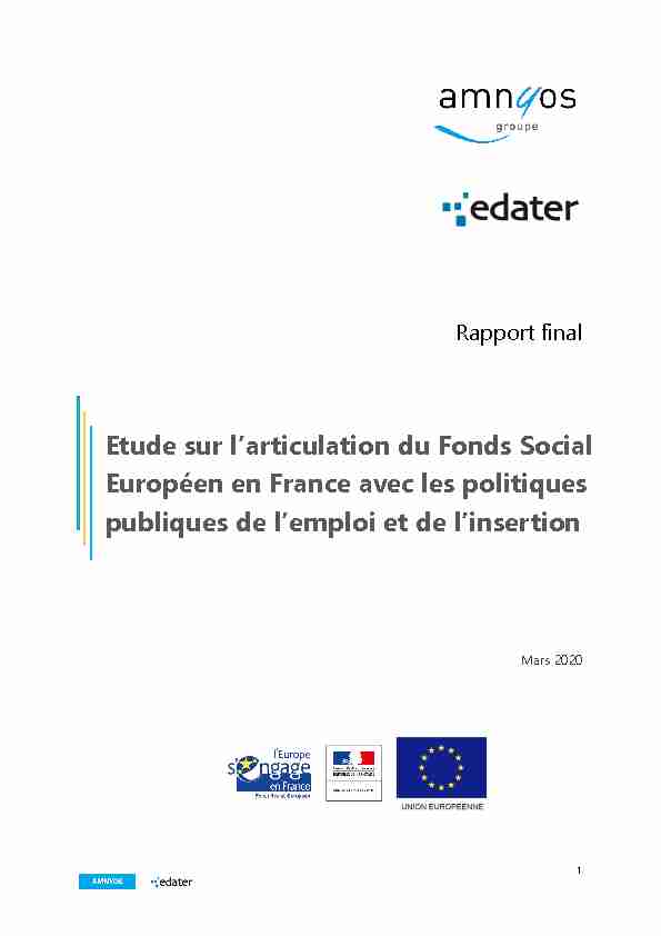 Etude sur larticulation du Fonds Social Européen en France avec